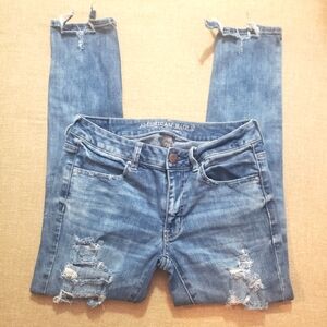 American Eagle Super Stretch Denim Jeans Jegging Ankle Size 6 Distressed
